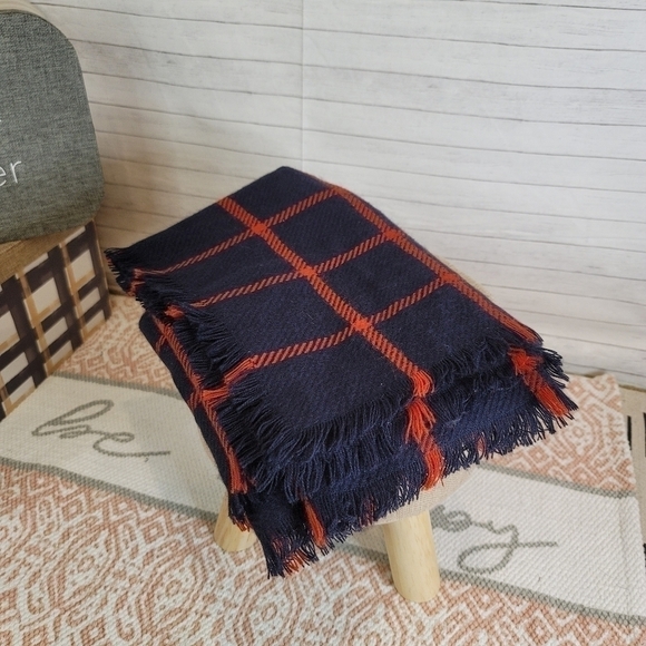 MERONA NAVY & RED PLAID BLANKET SCARF - Picture 1 of 6